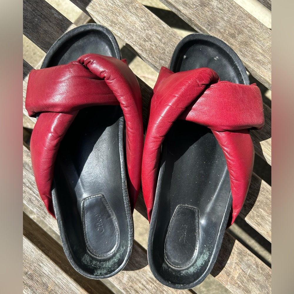 Chloe padded strap leather slides sz 39